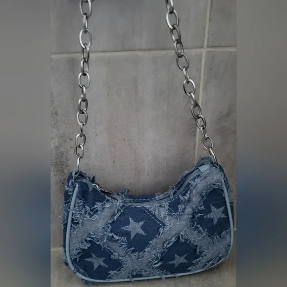 Denim Star Pattern Bag Bundle with Scrunchie And Headband NWOT - Picture 4 of 7